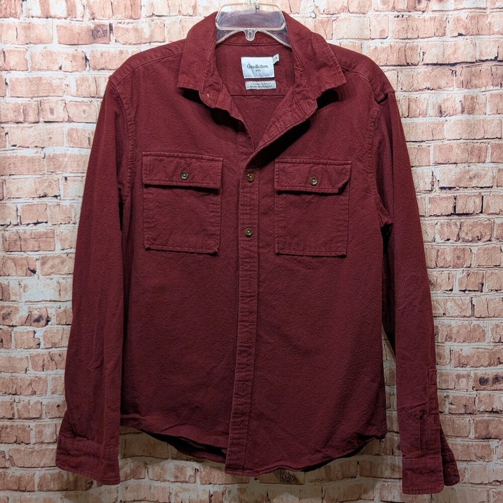 Goodfellow Shirt HEAVY Flannel Button Down Burgundy Size Medium